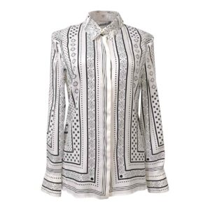 Hermes Chemise Micro Astrologie Blanc Nacre 3/4 Sleeve Shirt 36